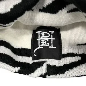Ed Hardy Black White Zebra Print Geisha Embroidered Graphic Slouchy Beanie Hat Ed Hardy | Accessories | Ed Hardy Black White Zebra Print  main image 3
